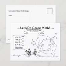 Cartão Postal para Colorir Matemática do Golfinho 