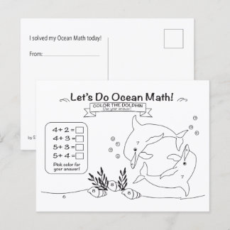 Cartão Postal para Colorir Matemática do Golfinho 