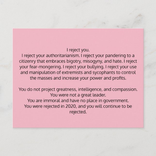 Cartão postal para o antigo Presidente Trump (Frente)