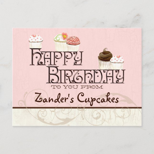 Cartão postal para o Cupcake de Aniversário Feliz (Frente)