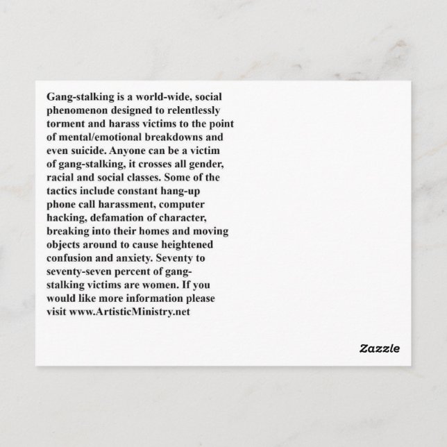 cartão postal para parar gangstalking (Verso)