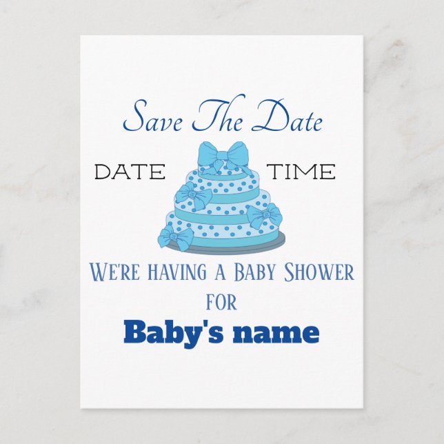 Cartão postal para salvar a data do chá de bebê ma (Frente)