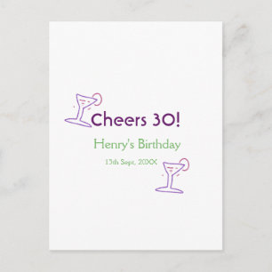Cartão Postal parabéns 30º aniversário nome vinho roxo vidro ver
