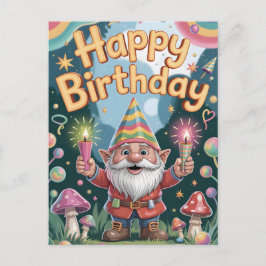 Cartão Postal Parabéns ao Gnome Cumprimento de Aniversário