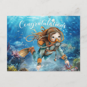 Cartão Postal Parabéns ao Mergulhador mergulhando sob o mar
