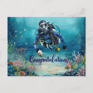 Cartão Postal Parabéns ao Mergulhador mergulhando sob o mar
