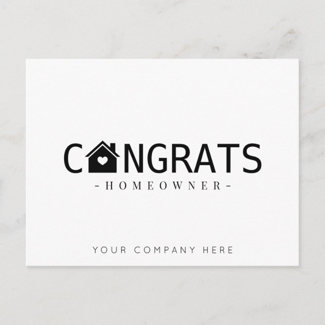 Cartão Postal Parabéns ao Novo Proprietário de Casa Imobiliária  (Frente)