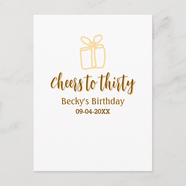 Cartão Postal Parabéns aos trinta presentes pastéis de aniversár (Frente)