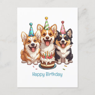Cartão Postal Parabéns, Cães Corgi.