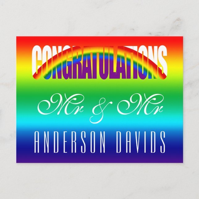 Cartão Postal Parabéns Casal Gay Bandeira do Arco-Íris (Frente)