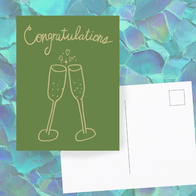 Cartão Postal Parabéns Champanhe Brindes Esboço Desenho Rápido (Congratulations Champagne Cheers Engagement Wedding Anniversary Sketch Doodle Postcard
)