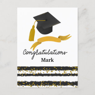 Cartão Postal Parabéns Confetes de Formatura preto dourado 