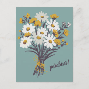 Cartão Postal PARABÉNS CONGRATULAÇÕES Daisy Bouquet Personaliza
