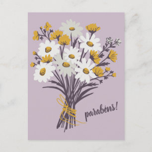 Cartão Postal Parabéns CONGRATULATIONS Buquê de Daisy Personaliz
