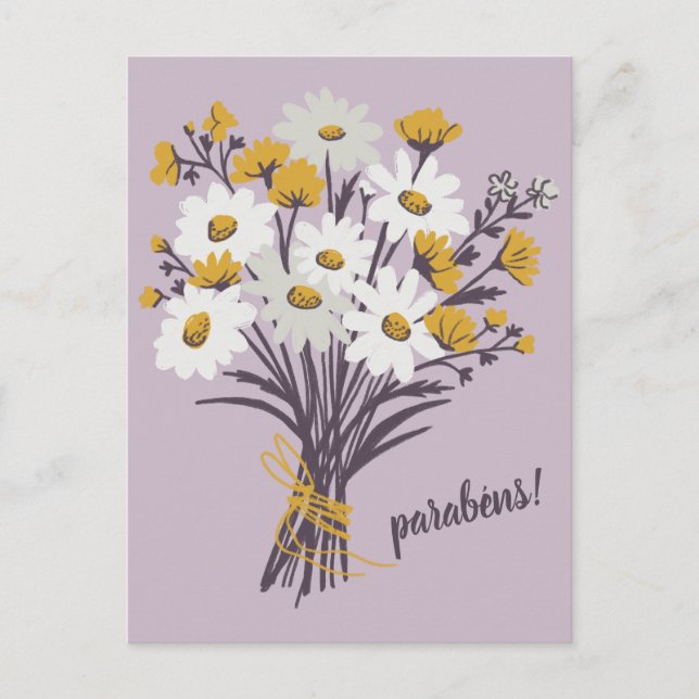 Cartão Postal Parabéns CONGRATULATIONS Buquê de Daisy Personaliz (Frente)