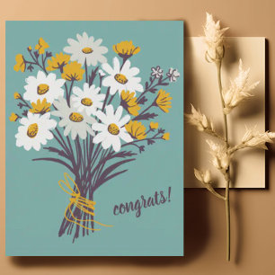 Cartão Postal PARABÉNS Daisy Bouquet Floral Fofo Personalizado