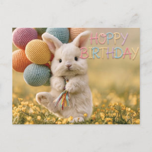 Cartão Postal Parabéns de aniversário de coelhinho fofo com balõ