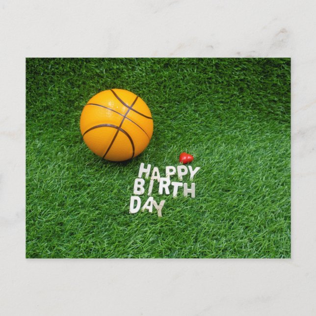 Cartão Postal Parabéns de basquetebol com basquetebol em verde (Frente)