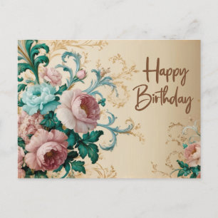Cartão Postal Parabéns Elegantes Rosas Vintage 