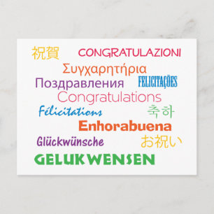 Cartão Postal Parabéns em muitos idiomas coloridos