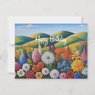 Cartão Postal Parabéns Flores de Verão nas Colinas