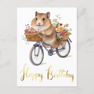 Cartão Postal Parabéns Flores Personalizadas de Hamster Fofo