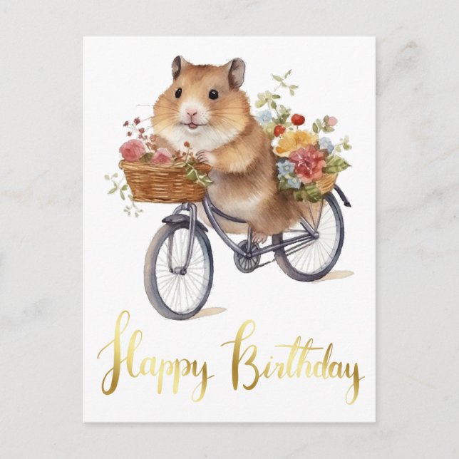 Cartão Postal Parabéns Flores Personalizadas de Hamster Fofo (Frente)