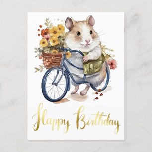 Cartão Postal Parabéns Flores Personalizadas de Hamster Fofo