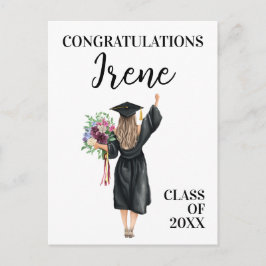 Cartão Postal Parabéns Graduada Aquarela Menina Flores