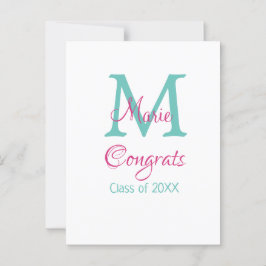 Cartão Postal Parabéns graduada nome monograma verde rosa azul t