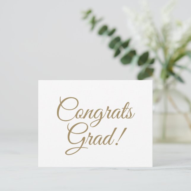 Cartão Postal Parabéns graduado ouro branco script personalizado (Em pé/Frente)
