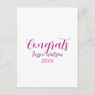 Cartão Postal Parabéns graduado rosa roxo nome ano 20XX data