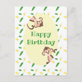 Cartão Postal Parabéns Macaco Folha Tropical Cascas de Banana