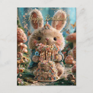 Cartão Postal Parabéns Mágicos de Aniversário com um Coelho