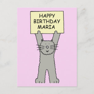 Cartão Postal Parabéns Maria Cartoon Cat