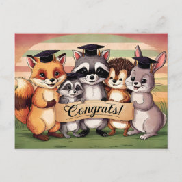 Cartão Postal Parabéns pela formatura animais fofos vintage