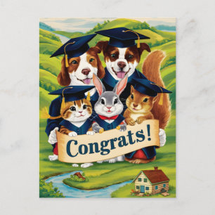 Cartão Postal Parabéns pela formatura universitária animais fofo