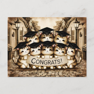 Cartão Postal Parabéns pela graduação em gatos-do-campo