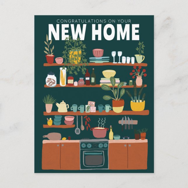 Cartão Postal PARABÉNS PELA NOVA CASA Mudando Cozinha Fofa (Frente)