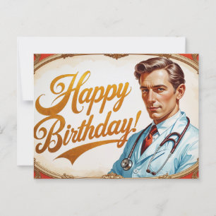 Cartão Postal Parabéns pelo Aniversário Médico Antigo