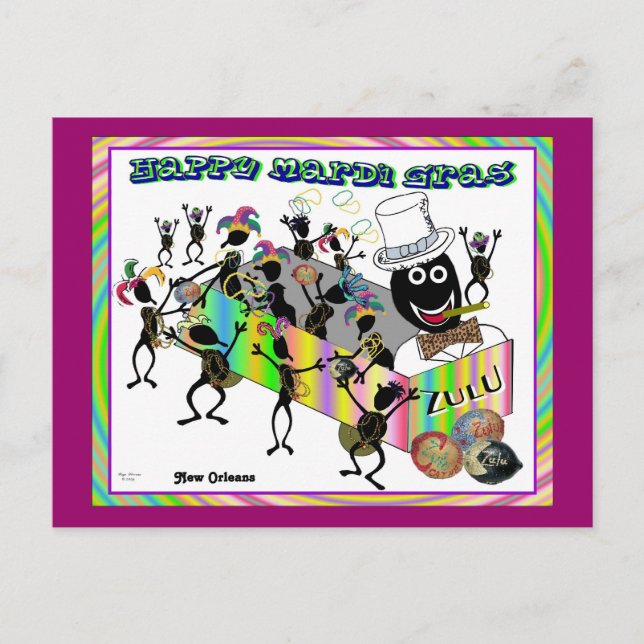 Cartão Postal Parada Zulu em Mardi Gras (Frente)