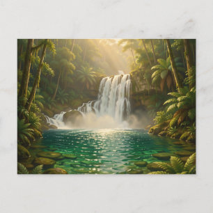 Cartão Postal Paradise da Selva com Cachoeira Tropical Luxuriant