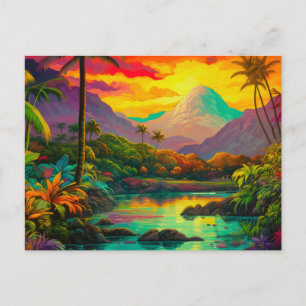 Cartão Postal Paraíso Colorido da Ilha Tropical
