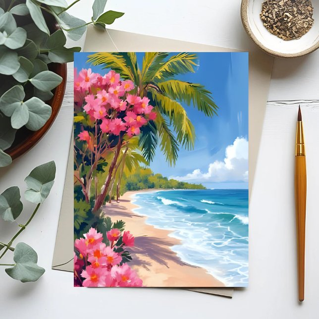 Cartão Postal Paraíso de praia tropical | Pintura do oceano (Criador carregado)