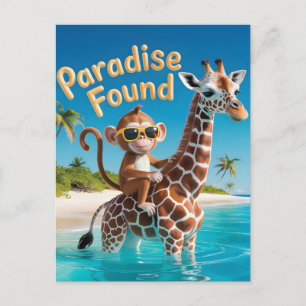 Cartão Postal Paraíso Encontrado, Macaco Montado em Girafa no Oc
