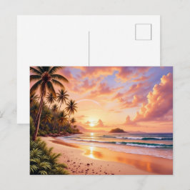 Cartão Postal Paraíso Tropical da Ilha & Arco-íris Vibrante do P