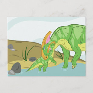 Cartão Postal Parasaurolophus Mãe e Bebê