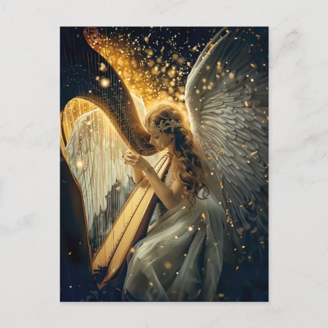 Cartão Postal Parceira da Serenidade Celestial Anjo Jogando a Ha (Frente)