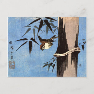 Cartão Postal Pardal e bambu, Ando Hiroshige