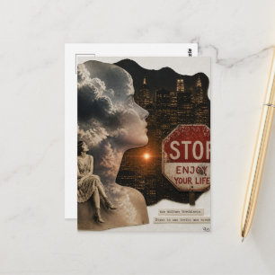 Cartão Postal Pare Pare de Aproveitar a Vida Mulher na Cidade No